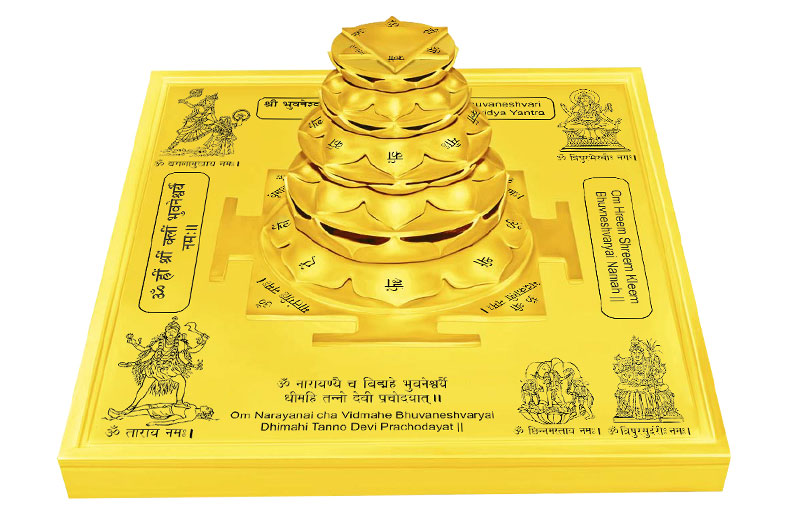 3D Siddh Meru Bhuvaneshvari Dusmahavidya Yantra on Double Lotus In Gold Plating-YTDLBHU103-3