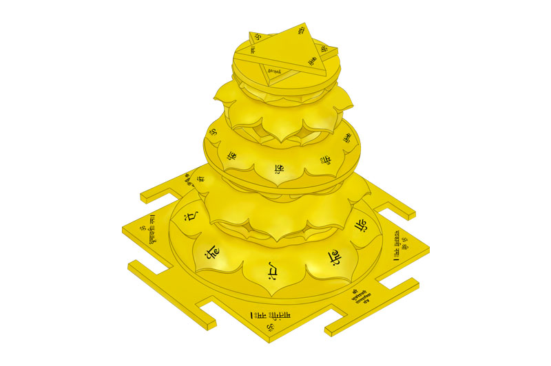 3D Siddh Meru Bhuvaneshwari Yantra on Double Lotus Laser Printed In Gold Polish-YTDLBHU107-2