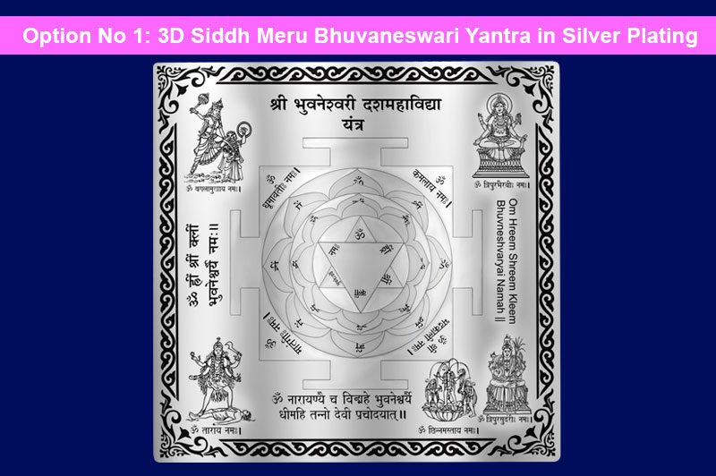 3D Siddh Meru Bhuvaneshwari Yantra on Double Lotus Laser Printed In Silver Polish-YTDLBHU110-1