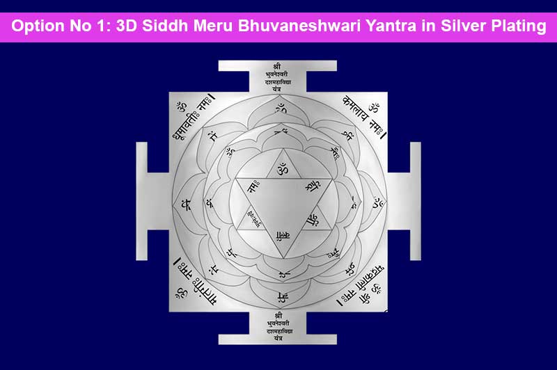 3D Siddh Meru Bhuvaneshwari Yantra on Double Lotus Laser Printed In Silver Polish-YTDLBHU111-1