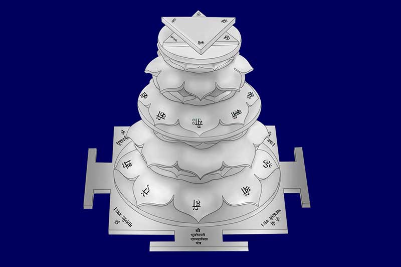 3D Siddh Meru Bhuvaneshwari Yantra on Double Lotus Laser Printed In Silver Polish-YTDLBHU111-3