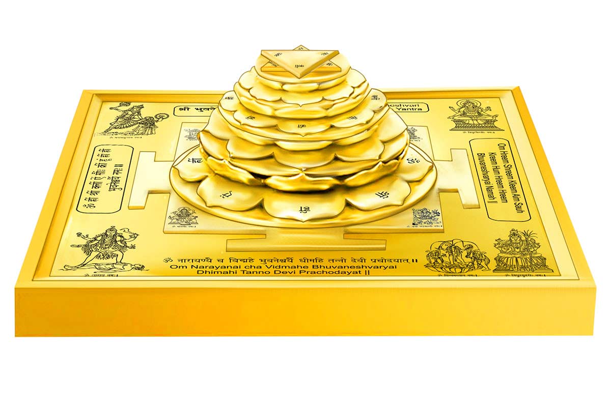 3D Siddh Meru Bhuvaneshwari DusMahavidya Yantra on Double Lotus In Gold Plating-YTDLDMV101-3