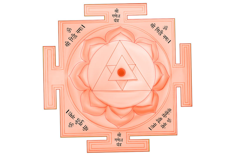 3D Siddh Meru Ganesh Yantra on Double Lotus Laser Printed In Pure Copper-YTDLGNS108-2
