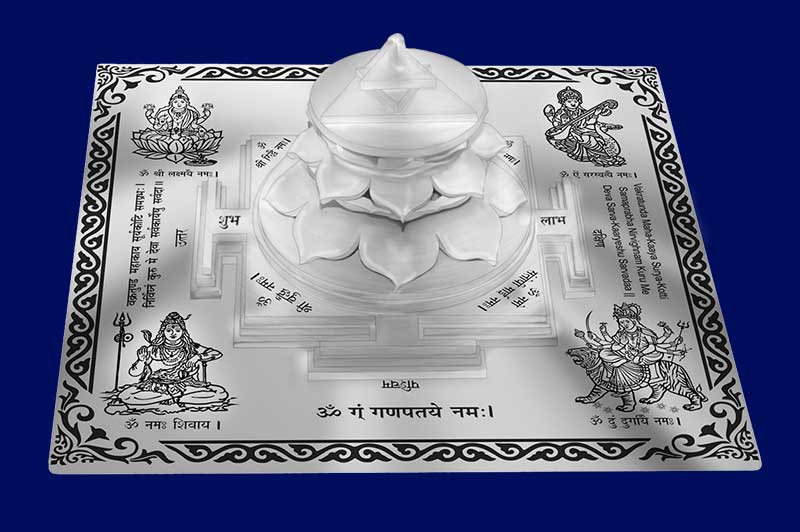 3D Siddh Meru Ganesh Yantra on Double Lotus Laser Printed In Silver Polish-YTDLGNS110-6