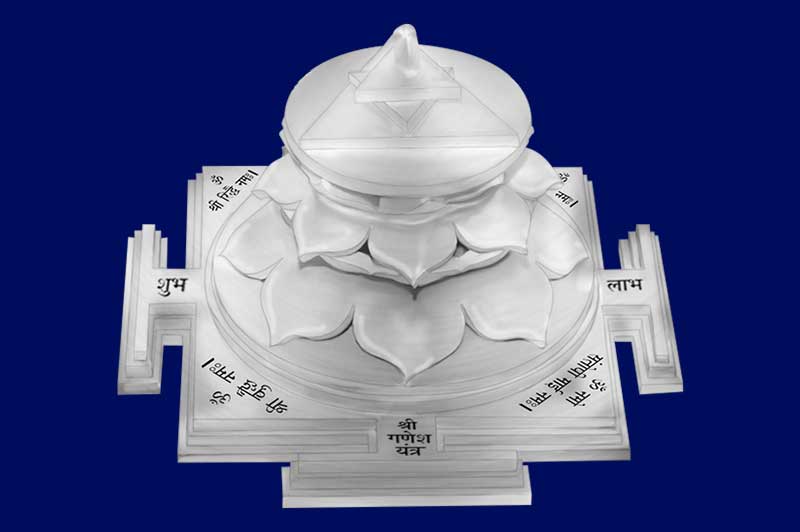 3D Siddh Meru Ganesh Yantra on Double Lotus Laser Printed In Silver Polish-YTDLGNS111-3