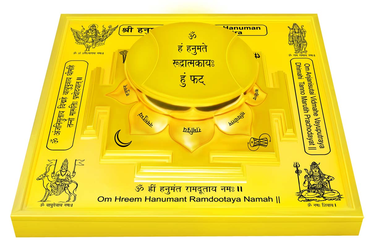 3D Siddh Meru Hanuman Yantra on Double Lotus In Gold Plating-YTDLHNM101-3