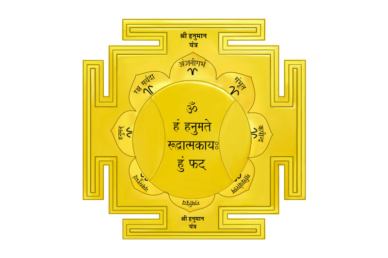 3D Siddh Meru Hanuman Yantra on Double Lotus Laser Printed In Gold Polish-YTDLHNM107-1