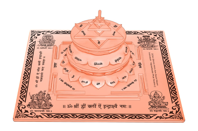 3D Siddh Meru Indrakshi Yantra on Double Lotus Laser Printed In Pure Copper-YTDLIDK106-3