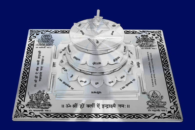 3D Siddh Meru Indrakshi Yantra on Double Lotus Laser Printed In Silver Polish-YTDLIDK110-6