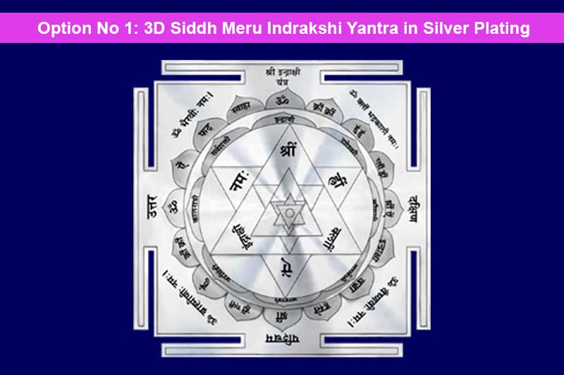 3D Siddh Meru Indrakshi Yantra on Double Lotus Laser Printed In Silver Polish-YTDLIDK111-1