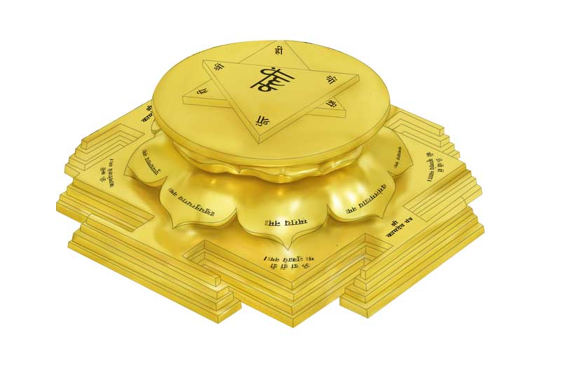 3D Siddh Meru Kamdev Yantra on Double Lotus Laser Printed In Gold Polish-YTDLKMD107-2