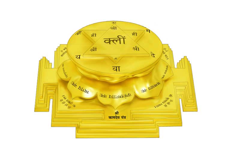 3D Siddh Meru Kamdev Yantra on Double Lotus Laser Printed In Gold Polish-YTDLKMD107-3