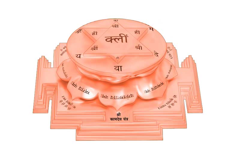 3D Siddh Meru Kamdev Yantra on Double Lotus Laser Printed In Pure Copper-YTDLKMD108-3