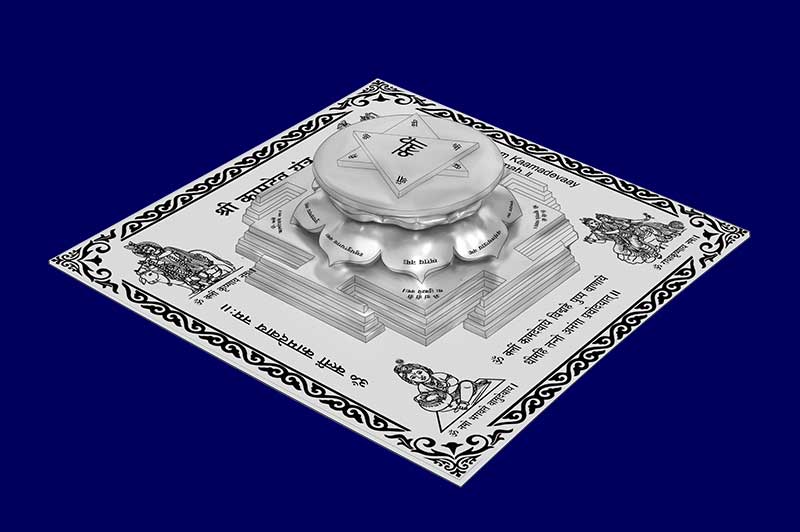 3D Siddh Meru Kamdev Yantra on Double Lotus Laser Printed In Silver Polish-YTDLKMD110-2