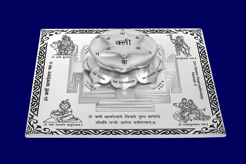 3D Siddh Meru Kamdev Yantra on Double Lotus Laser Printed In Silver Polish-YTDLKMD110-6