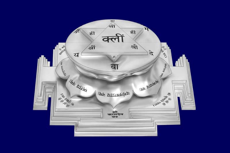 3D Siddh Meru Kamdev Yantra on Double Lotus Laser Printed In Silver Polish-YTDLKMD111-3