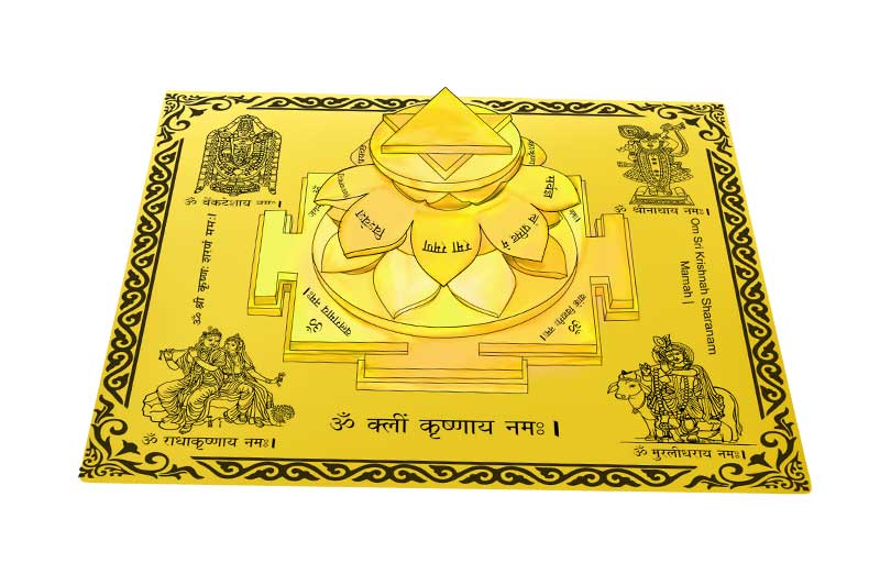 3D Siddh Meru Krishna Yantra on Double Lotus Laser Printed In Gold Polish-YTDLKRI105-3