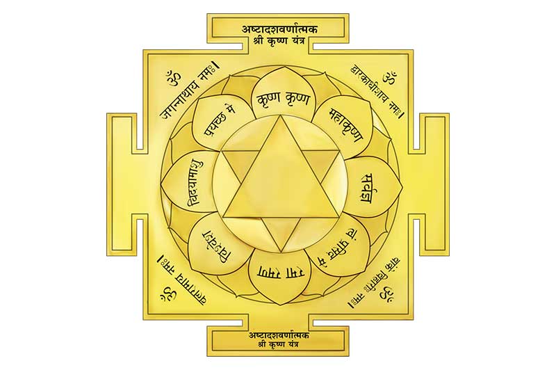 3D Siddh Meru Krishna Yantra on Double Lotus Laser Printed In Gold Polish-YTDLKRI107-1
