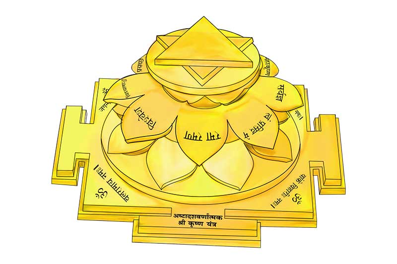 3D Siddh Meru Krishna Yantra on Double Lotus Laser Printed In Gold Polish-YTDLKRI107-3