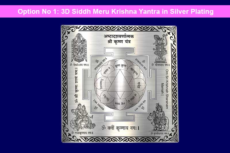3D Siddh Meru Krishna Yantra on Double Lotus Laser Printed In Silver Polish-YTDLKRI110-1