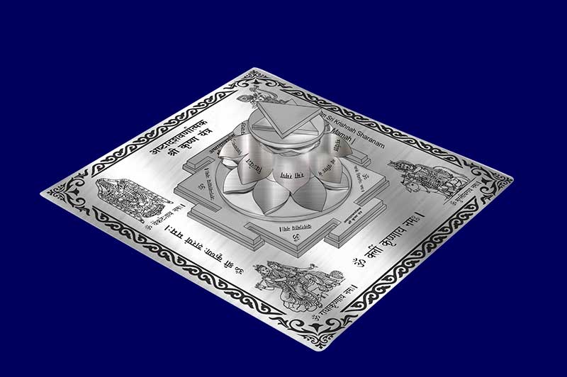 3D Siddh Meru Krishna Yantra on Double Lotus Laser Printed In Silver Polish-YTDLKRI110-2
