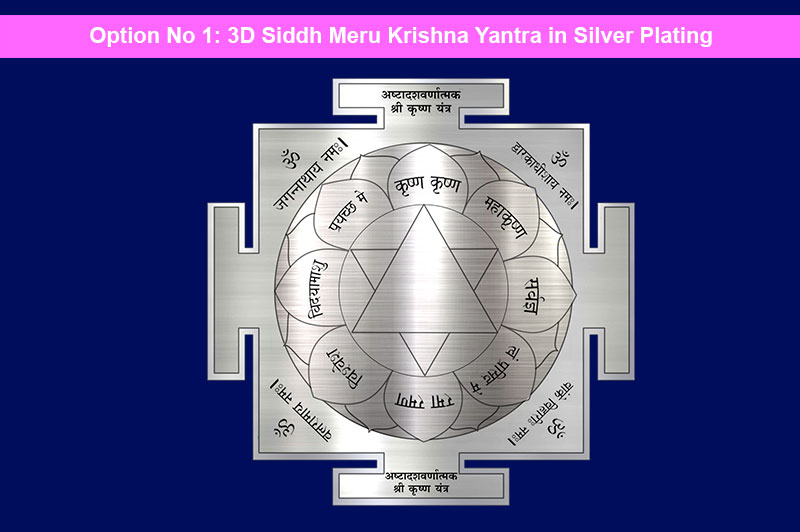 3D Siddh Meru Krishna Yantra on Double Lotus Laser Printed In Silver Polish-YTDLKRI111-1