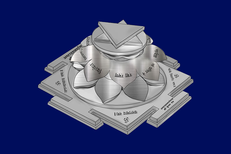 3D Siddh Meru Krishna Yantra on Double Lotus Laser Printed In Silver Polish-YTDLKRI111-2