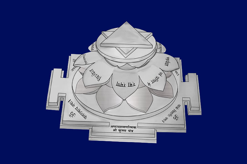 3D Siddh Meru Krishna Yantra on Double Lotus Laser Printed In Silver Polish-YTDLKRI111-6