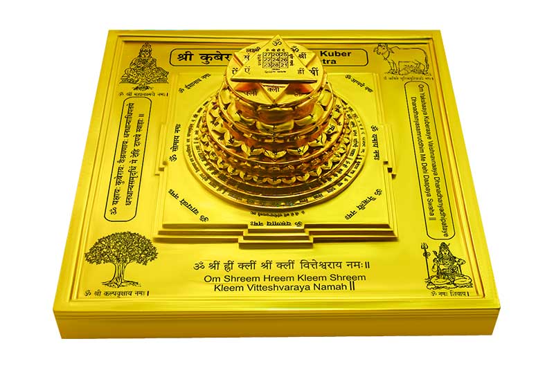 3D Siddh Meru Kuber Yantra on Double Lotus In Gold Plating-YTDLKUB103-3
