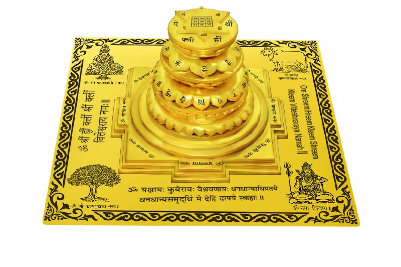 3D Siddh Meru Kuber Yantra on Double Lotus Laser Printed In Gold Polish-YTDLKUB105-3