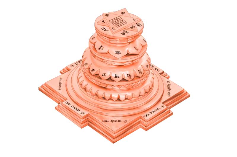 3D Siddh Meru Kuber Yantra on Double Lotus Laser Printed In Pure Copper-YTDLKUB108-2