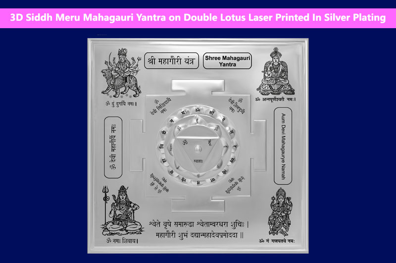3D Siddh Meru Mahagauri Yantra on Double Lotus Laser Printed In Silver Plating-YTDLMHG109-1