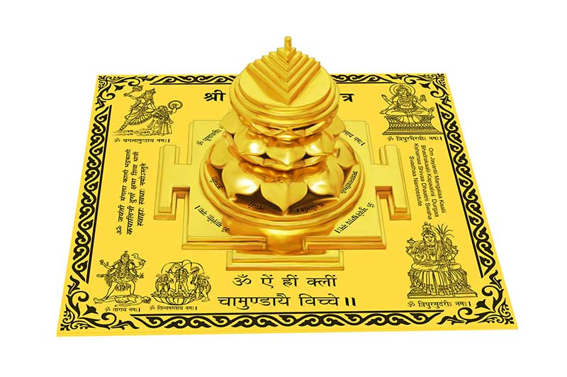 3D Siddh Meru Mahakali Yantra on Double Lotus Laser Printed In Gold Polish-YTDLMHK105-3