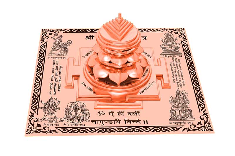 3D Siddh Meru Mahakali Yantra on Double Lotus Laser Printed In Pure Copper-YTDLMHK106-3
