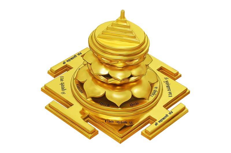 3D Siddh Meru Mahakali Yantra on Double Lotus Laser Printed In Gold Polish-YTDLMHK107-2