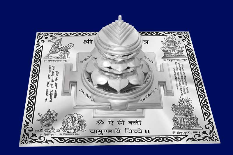 3D Siddh Meru Mahakali Yantra on Double Lotus Laser Printed In Silver Polish-YTDLMHK110-3