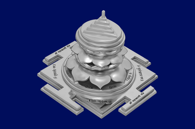 3D Siddh Meru Mahakali Yantra on Double Lotus Laser Printed In Silver Polish-YTDLMHK111-5
