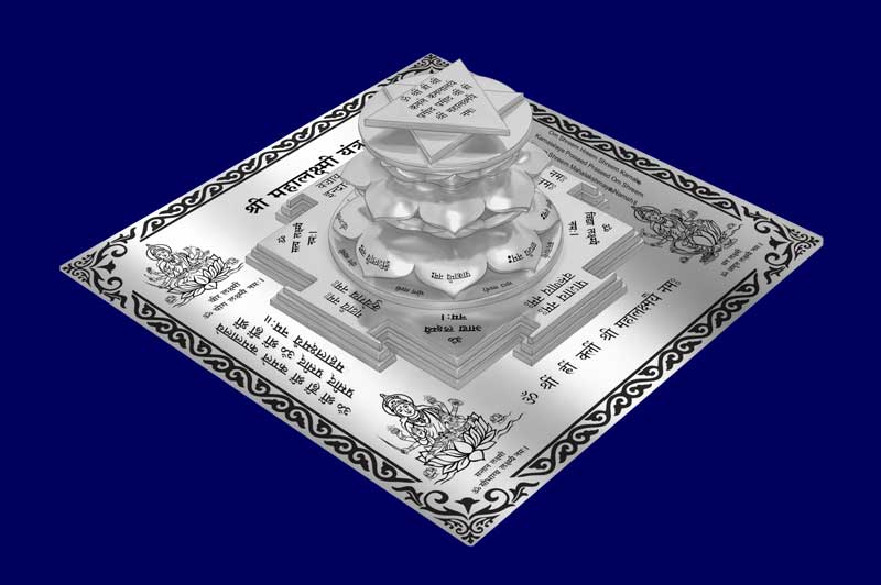 3D Siddh Meru Mahalaxmi Yantra on Double Lotus Laser Printed In Silver Polish-YTDLMLX110-2
