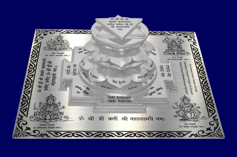 3D Siddh Meru Mahalaxmi Yantra on Double Lotus Laser Printed In Silver Polish-YTDLMLX110-6