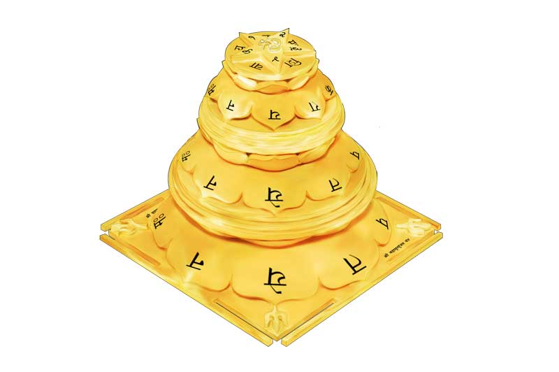 3D Siddh Meru Mahamrityunjaya Yantra on Double Lotus Laser Printed In Gold Polish-YTDLMMY107-3