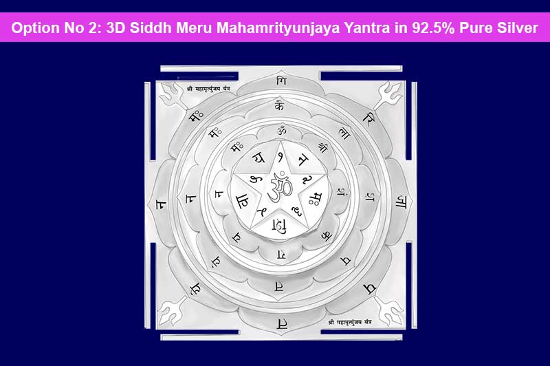 3D Siddh Meru Mahamrityunjaya Yantra on Double Lotus Laser Printed In Silver Polish-YTDLMMY111-4