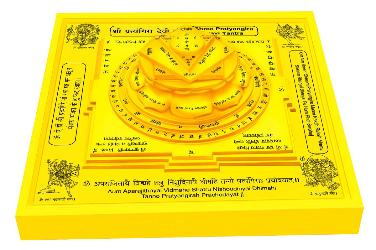 3D Siddh Meru Pratyangira Devi Yantra on Double Lotus In Gold Plating-YTDLPTD101-3