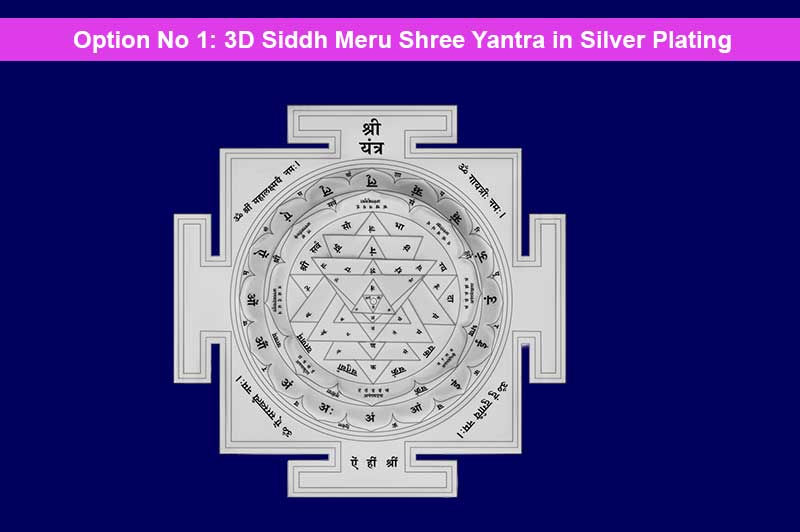 3D Siddh Meru Shree Yantra on Double Lotus Laser Printed In Silver Polish-YTDLSHR111-1