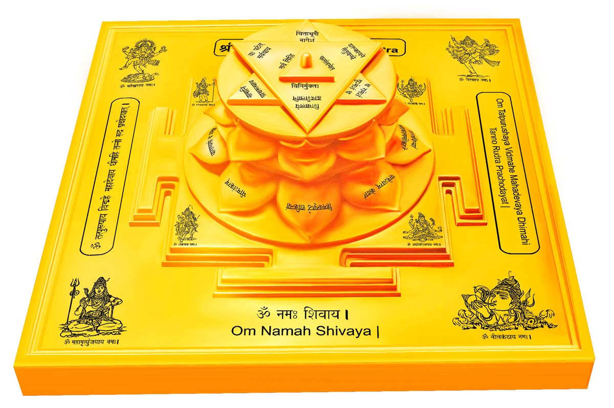 3D Siddh Meru Shiva Yantra on Double Lotus In Gold Plating-YTDLSIV101-3
