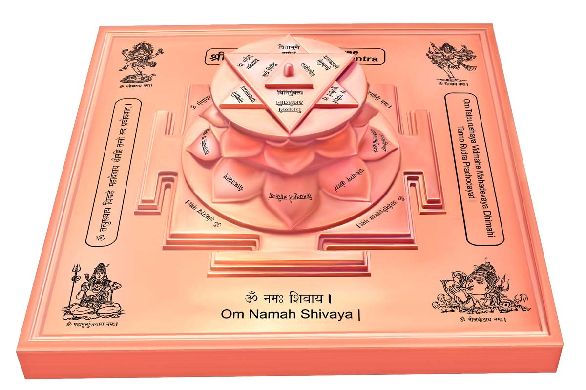3D Siddh Meru Shiva Yantra on Double Lotus In Copper-YTDLSIV104-3