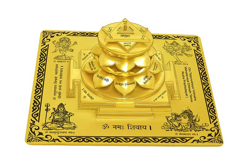 3D Siddh Meru Shiv Yantra on Double Lotus Laser Printed In Gold Polish-YTDLSIV105-3