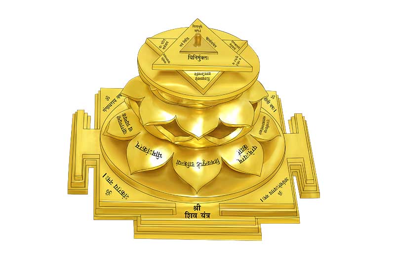 3D Siddh Meru Shiv Yantra on Double Lotus Laser Printed In Gold Polish-YTDLSIV107-3