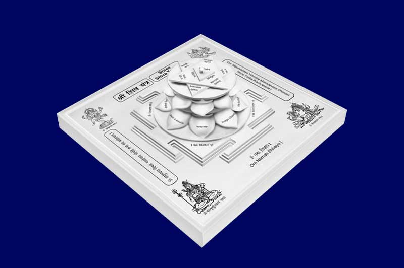 3D Siddh Meru Shiv Yantra on Double Lotus Laser Printed In Silver Plating -YTDLSIV109-3