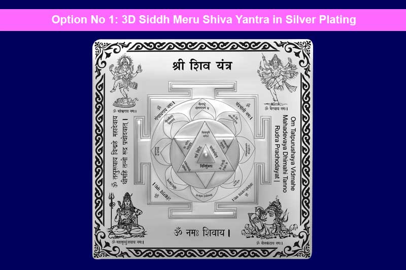 3D Siddh Meru Shiv Yantra on Double Lotus Laser Printed In Silver Polish-YTDLSIV110-1