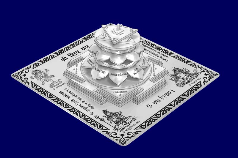 3D Siddh Meru Shiv Yantra on Double Lotus Laser Printed In Silver Polish-YTDLSIV110-2